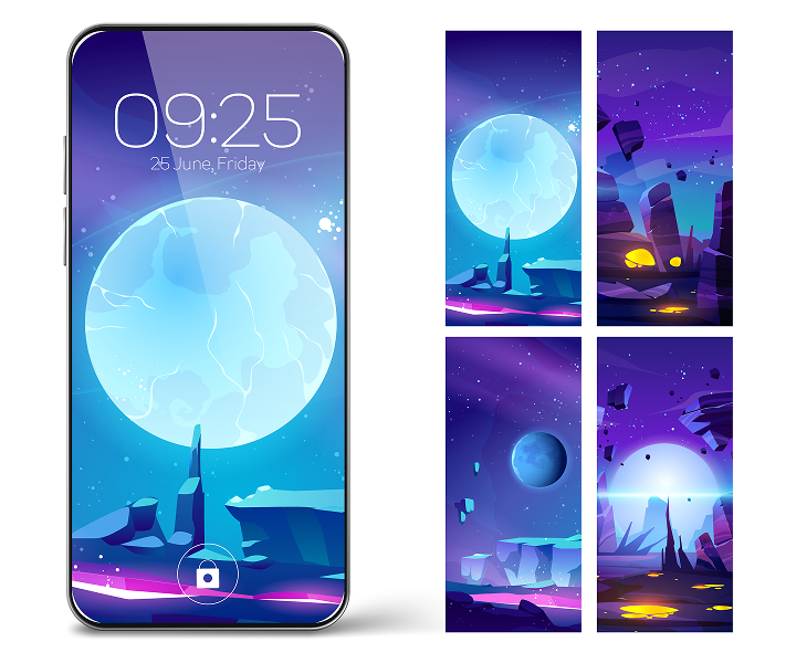 phone screen and illustrations